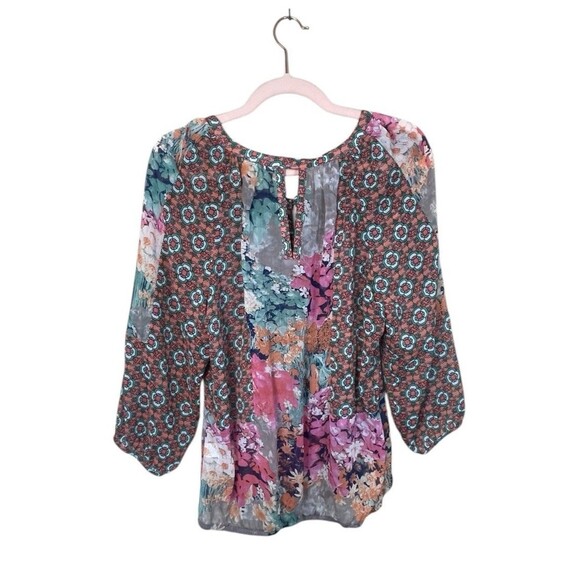 Women’s Anthropologie Fig & Flower Floral Patchwork Pastel Spring Blouse Size‎ M - Picture 2 of 10